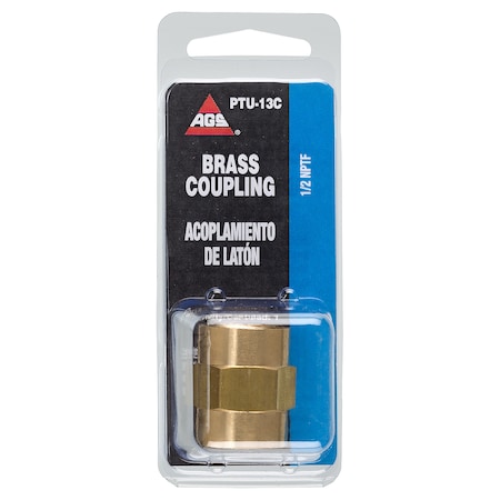 Ags Brass Coupling, Female (1/2-14 NPT), 1/card PTU-13C